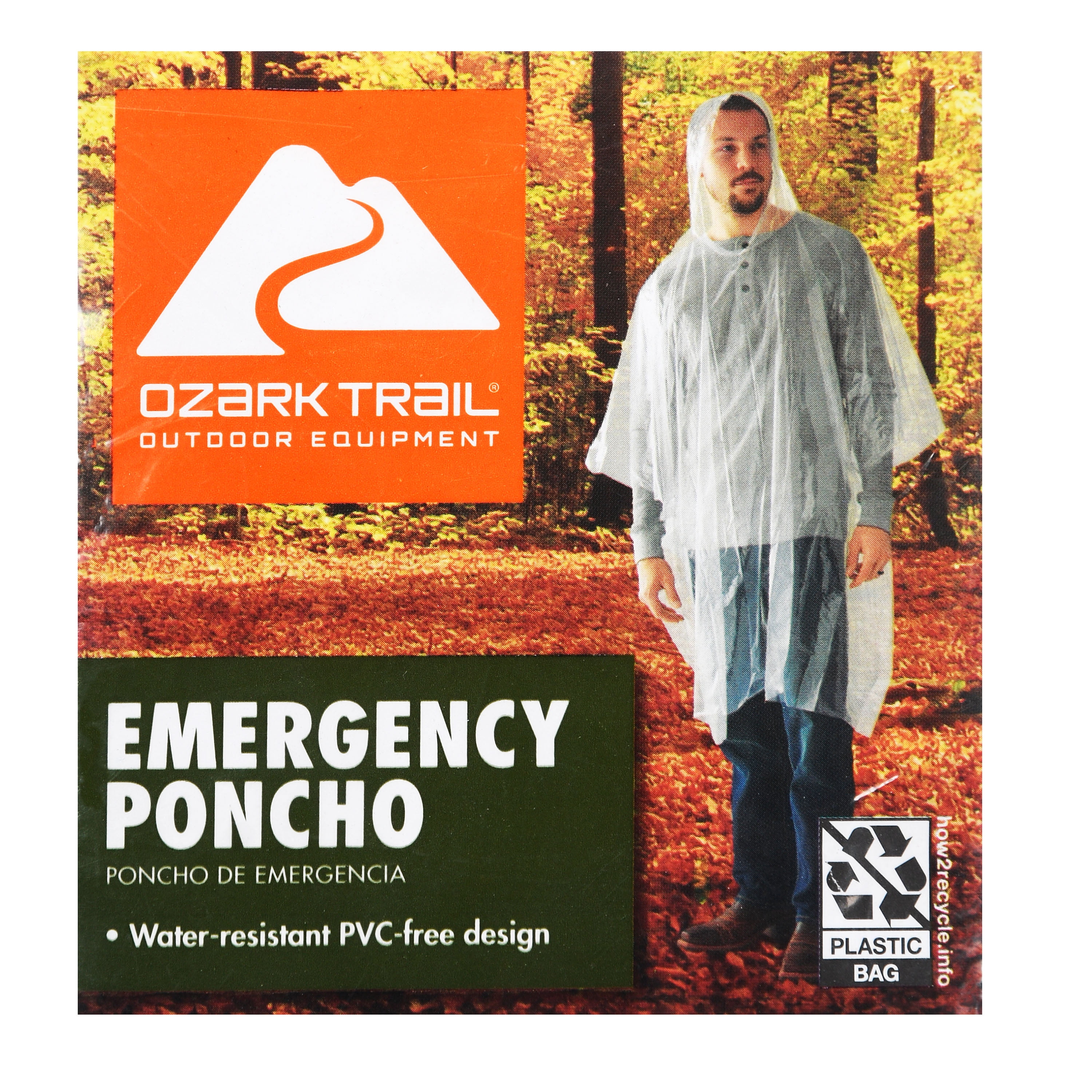 Ozark Trail Clear Hooded Adult Unisex Emergency Poncho