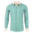 thumbnail image 5 of XIAOCHA Men's Gingham‑Print Button‑Up Shirt Long‑Sleeve Spread‑Collar Urban Hangout Button‑Down Top, Green, Sizes XXL, 5 of 6