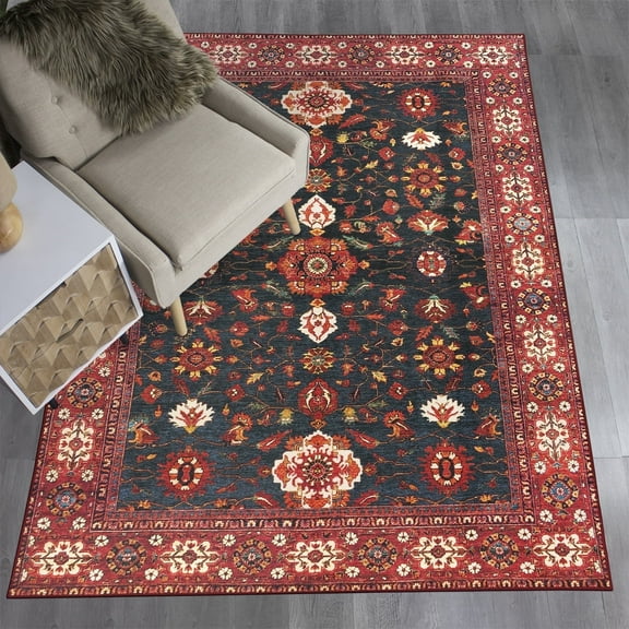 My Magic Carpet 5'x7' Machine Washable Non-Slip Dining Living Room Area Rug - Ramage Indigo