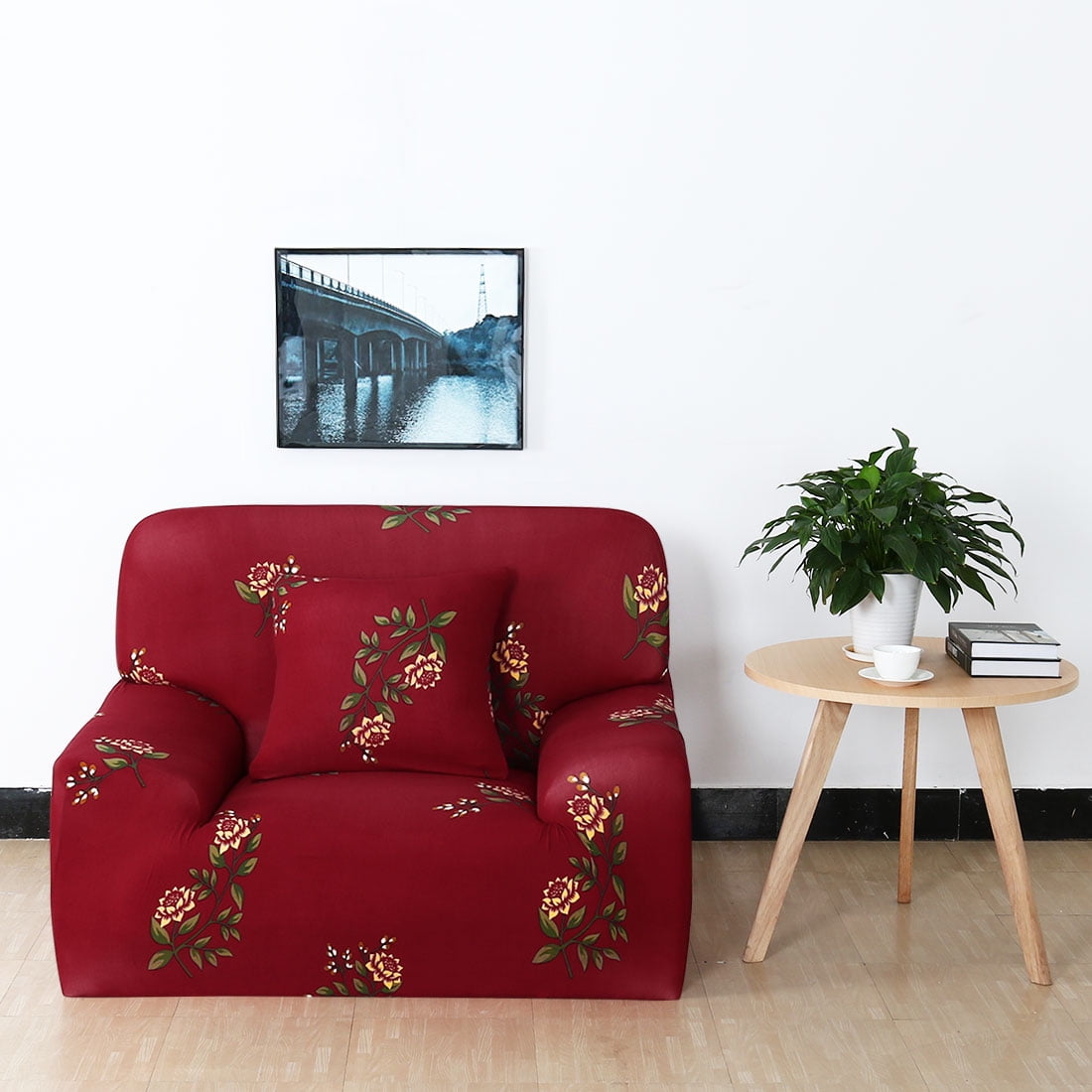Unique Bargains 1-Piece Contemporary Floral Stretch Armchair Sofa Cover, Red