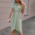 thumbnail image 5 of UAMVSH Women's Summer Midi Dress Short Sleeve V Neck Work Dress Split Front Flowy Ruched Dresses Business Casual Outfits, 5 of 7