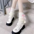 thumbnail image 5 of Jxzom White Leg Warmers with Bow and Fur Balls, Y2K Rib Knit Boot Socks, Harajuku Cutecore Leg Warmers for Women, 5 of 9