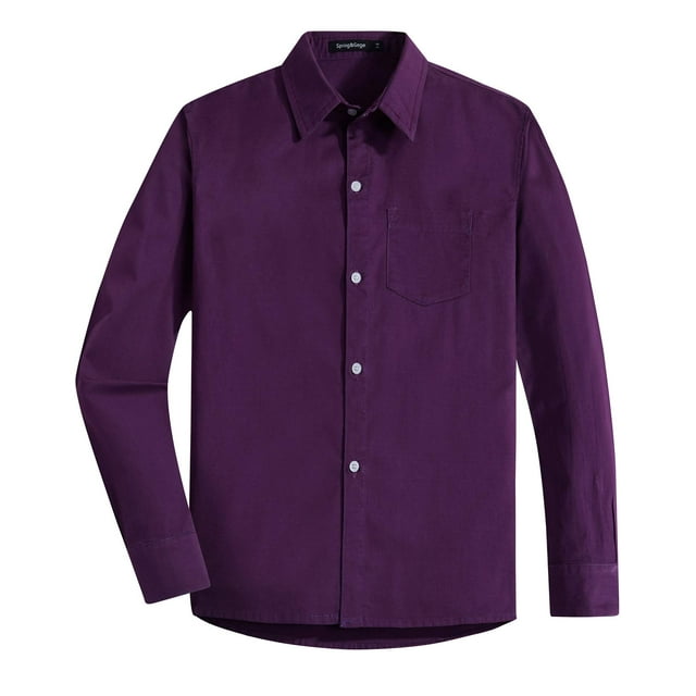 Spring&Gege Chemises Habillées à Manches Longues pour Garçons Uniforme Formel Tissé Uni, Violet, 9-10 Ans