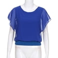 thumbnail image 3 of Delconic Womens Loose Fit Chiffon Blouse Short Sleeve Batwing Top Scoop Neck Lightweight Layered Shirt for Casual Wear Blue M, 3 of 9