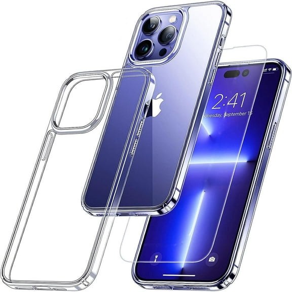 Starshop iPhone 15 Pro Max case, With Tempered Glass Protector, Shockproof Clear Protection Case Clear