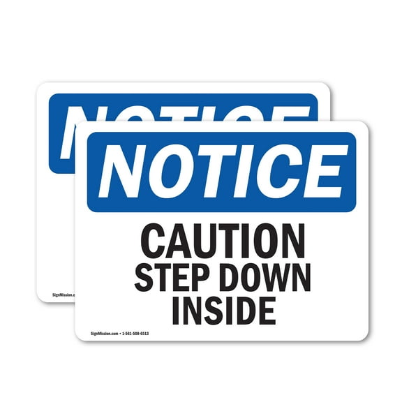 (2 Pack) Caution Step Down Inside OSHA Notice Sign 5 Inch X 3.5 Inch Vinyl Label Decal Sticker Weather Resistant, UV Protected for Workplace, Business, and Construction Site, Made in
