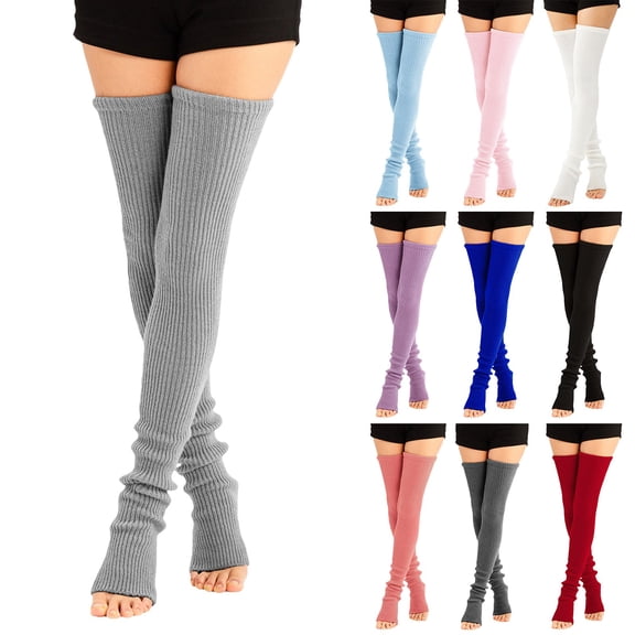 Gymayou 1 Pair Winter Leg Warmers Thigh High Socks Over Knee Footless Socks Knitted Long Boot Cuffs Topper Socks for Women