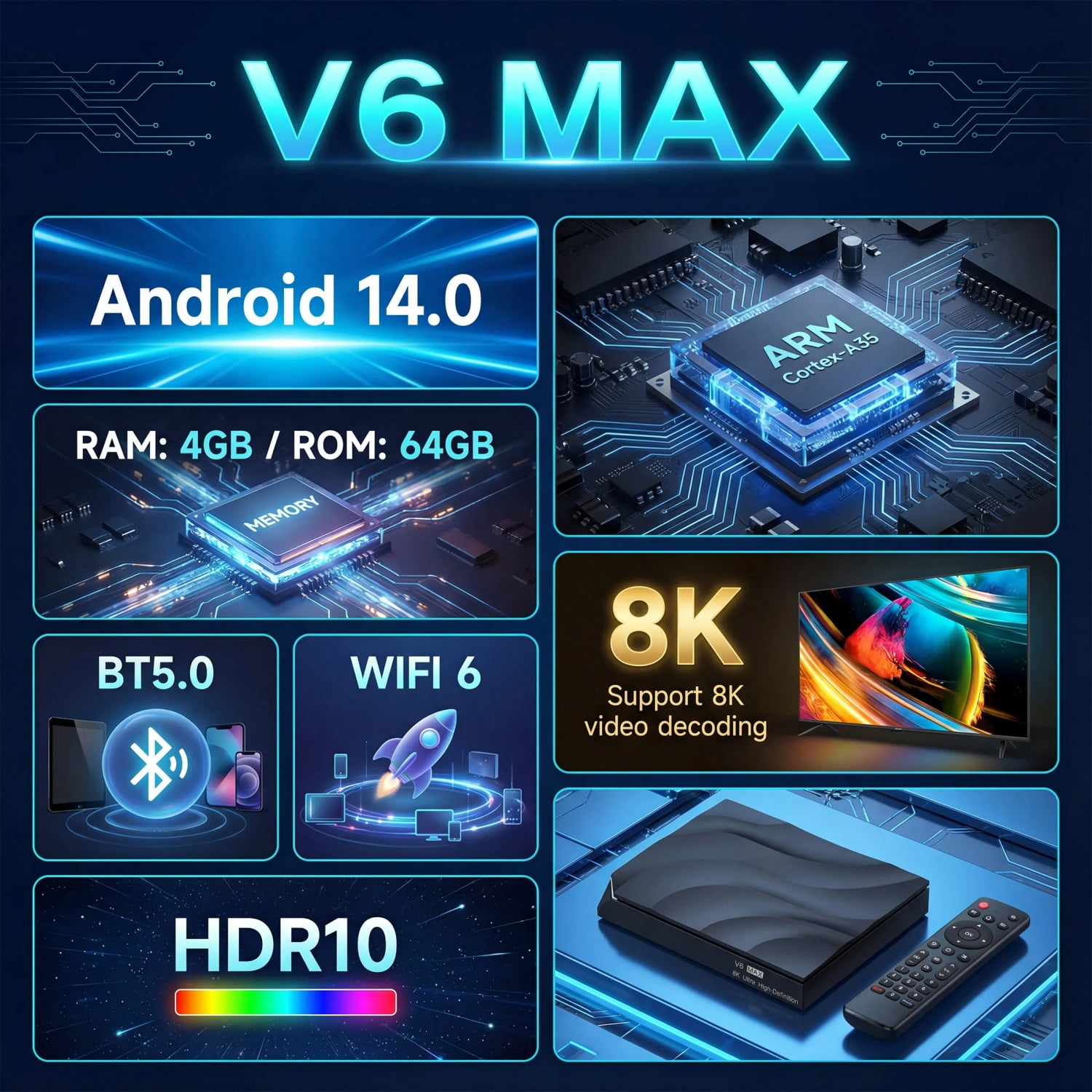 Vseebox V6 Max Upgraded Media Streamer, Bluetooth Voice Remote, 4K HDR Support