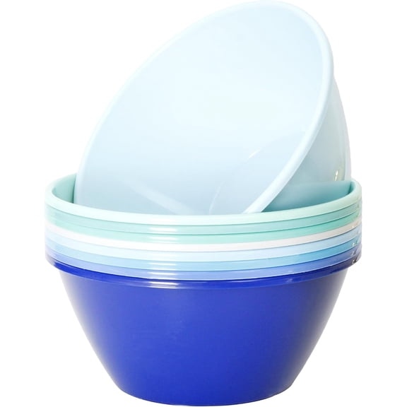 9 inch 80 Ounce Plastic Mixing and Serving Bowls, Popcorn Bowls, Salad Bowls, Chip and Dip Serving Bowls, Set of 9 (Coastal Color)