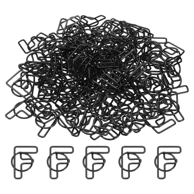Unique Bargains Paper Clip Coated Letter F Shape Alphabet Clips Bookmarks, Black, 100 Count