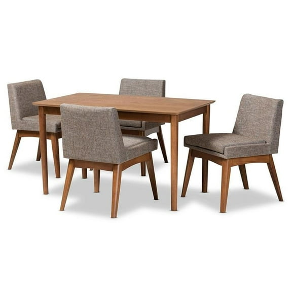 Bowery Hill Fabric and Walnut Brown Finished Wood 5-Piece Dining Set