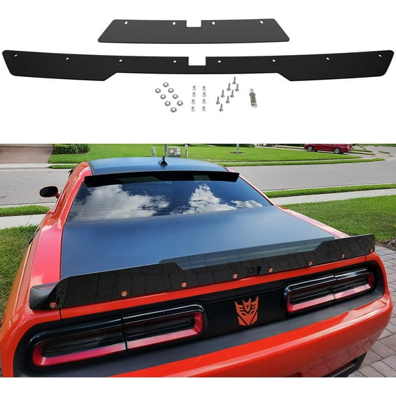 Rear WickerBill Spoiler Fits for Dodge Challenger 2015-2022 2023 SRT RT Hellcat Scat Pack with Back up Camera, 2-Piece Rear Wicker Bill Spoiler Add-on Type Includes RivNut Tool