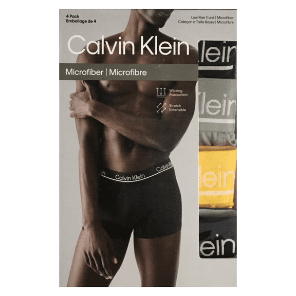 Calvin Klein Men's Underwear 4-Pack Microfiber Low Rise Trunk, Multicolor, XL