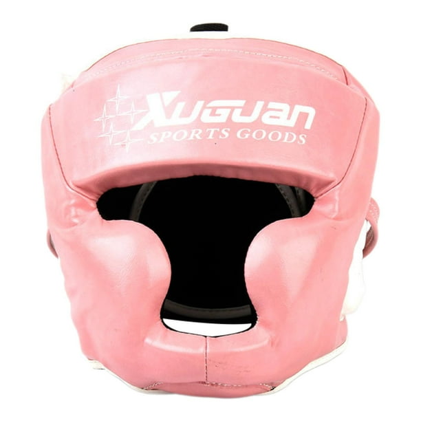 Casco de entrenamiento de casco de boxeo de cuero PU para adultos cubierta de cara suave y transpirable para kickboxing taekwondo Grappling MMA Rosa