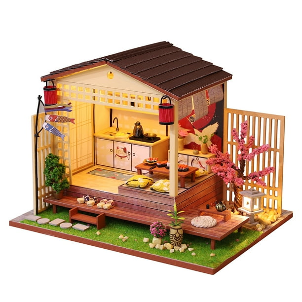 Diy Dollhouse Kit Assembled Cherry Blossoms House Japanese Style Cabin For Christmas Birthday Valentine S Day Gift Walmart Com
