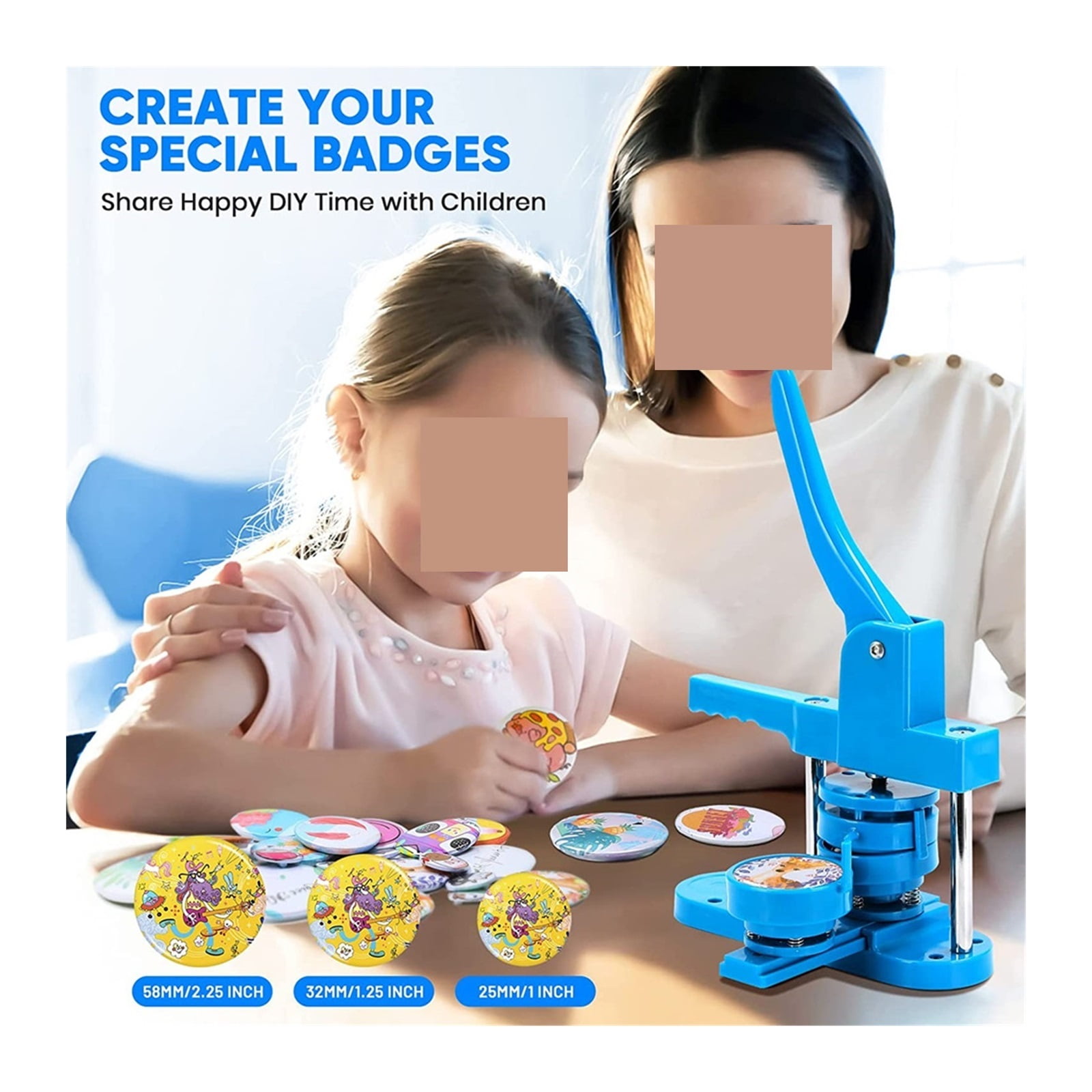 Badge Button Maker Machine 25+32+58MM Badges Set -300Pcs Button Parts+3 +3 Circle Cutter, DIY Pin Badge Press Making Machine