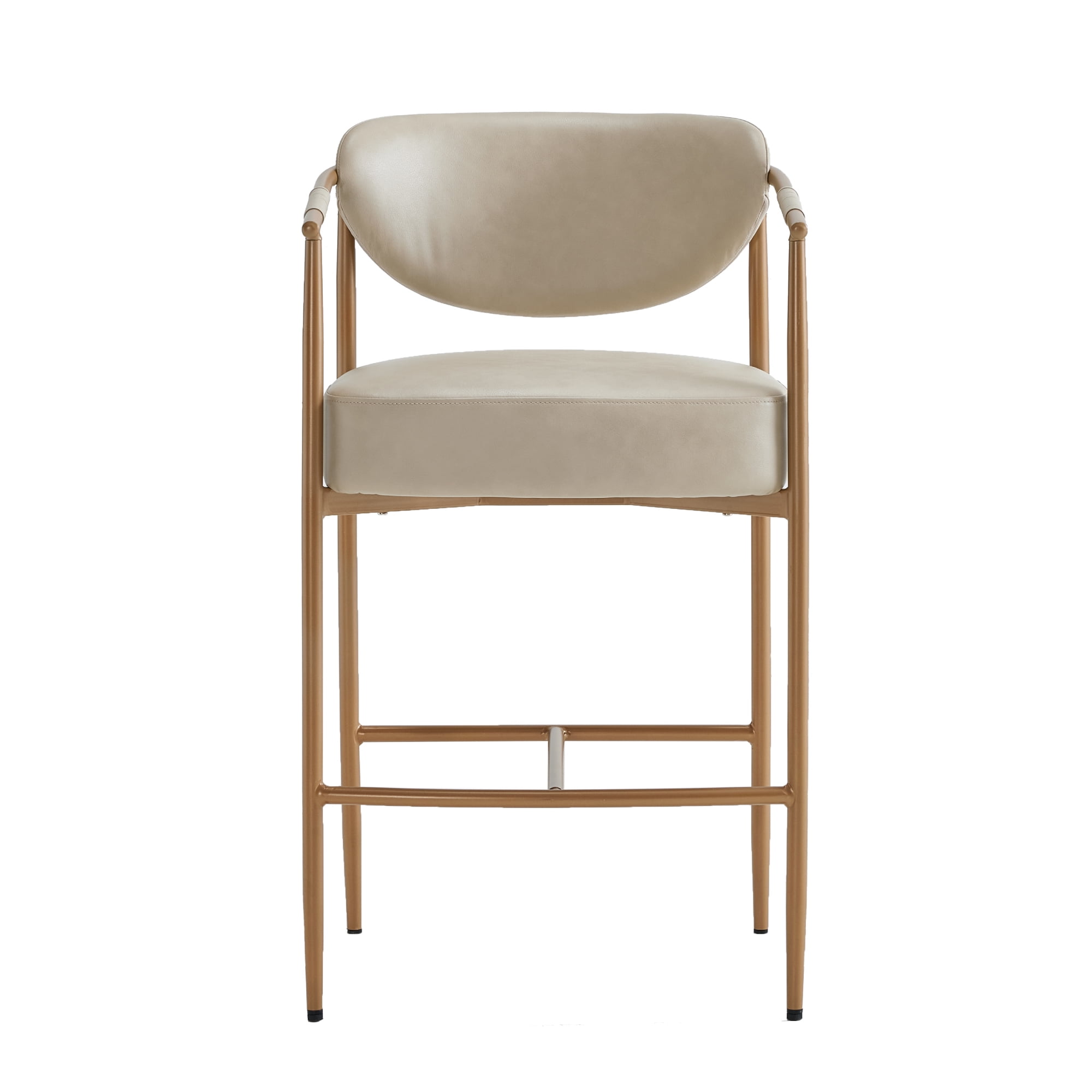 Spruce & Spring Modern Counter Bar Stool with Woven Strap Arms & Gold Metal Frame Set of 2, Beige with Gold Frame