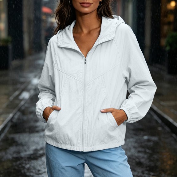 MORESEC Women's Plus Size Summer Fall Windbreaker Jackets Solid Casual Loose Thin Outerwear Lightweight Travel Beach Tops, White L