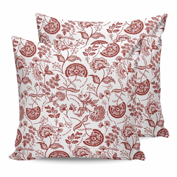 Pillow Covers 20x20 Set of 2, Boho Red Floral Throw Pillow Covers Decorative Couch Cushion Cover, Vintage Farmhouse Paisley Plant Leaf Microfiber Soft Square Pillowcases for Bedroom Living Room Sofa