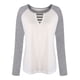 thumbnail image 2 of Camiseta Manga Larga Cuello Redondo Ahuecado Bloqueo De Color Tops Básicos Casuales para Mujer Blanco y Gris S, 2 of 6