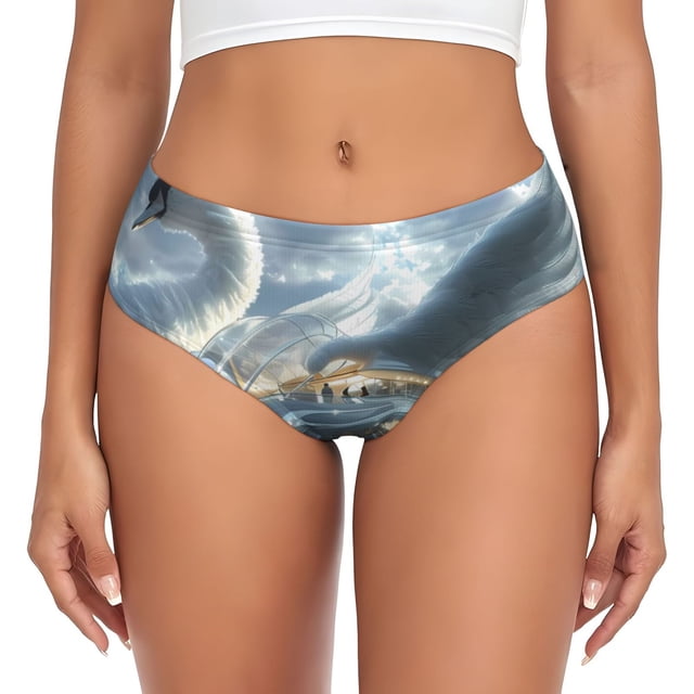 Balery Fantasy Swan Yacht Design Ropa Interior de Algodón para Mujer con Dibujo – Braguitas Cómodas y Elásticas, Estilo Clásico-X-Small