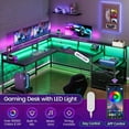 thumbnail image 3 of Reversible Computer Desk with Darwers & Monitor Stand, L-Shaped Office Desk with LED Lights & Power Strips, Black, 3 of 9