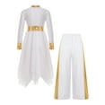thumbnail image 3 of Doomiva Kids Girls Praise Dance Swing Dress Metallic Gold Asymmetric Liturgical Tunic with Worship Wide Leg Pants White 10, 3 of 5