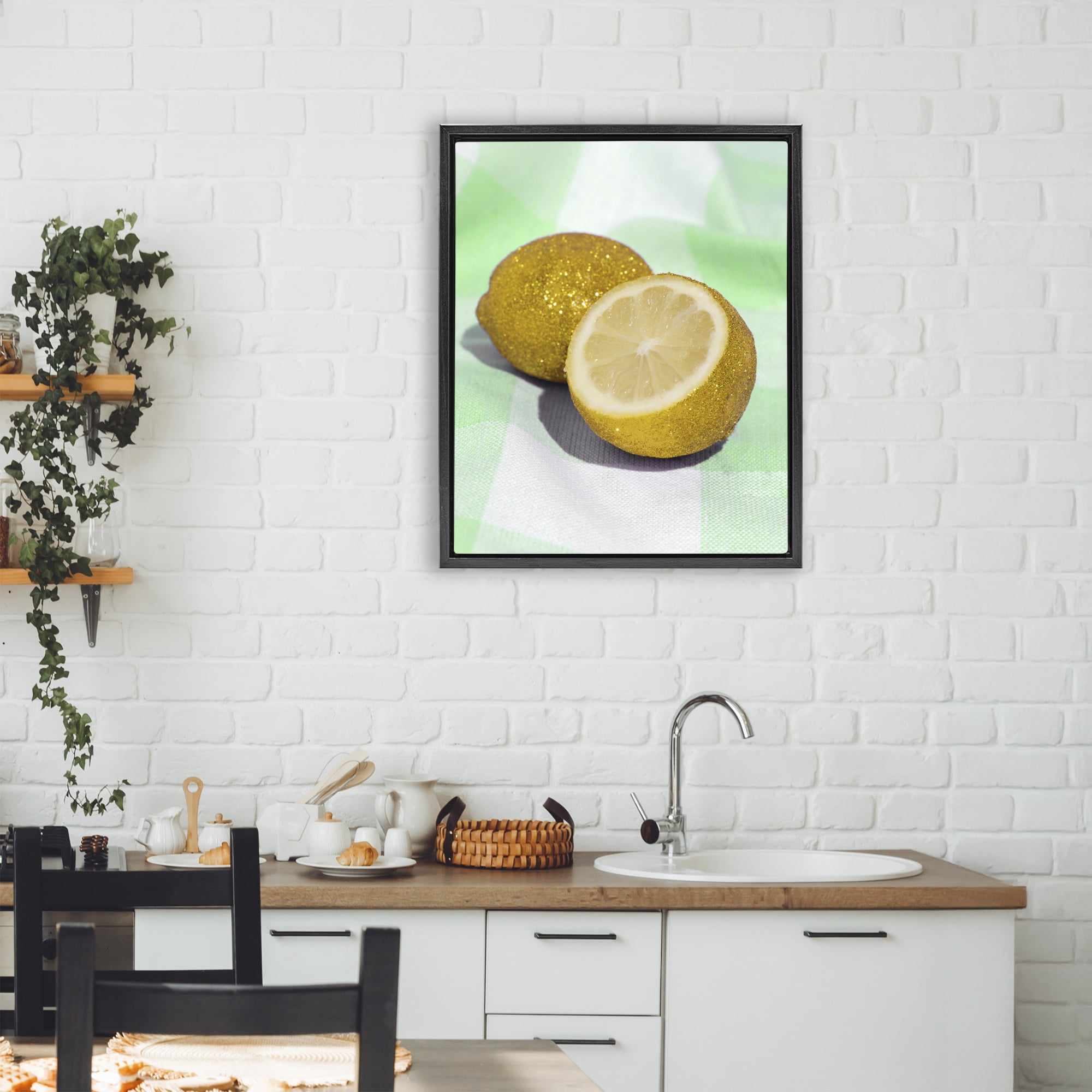 Stupell Industries Glimmer Lemon on Green Black Framed Floater Canvas Wall Art, design by LISH Creative