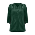 thumbnail image 4 of Blusa de verano con cuello en V y mangas 3/4 con lunares para mujer - Túnica con botones - Cintura fruncida favorecedora - Tallas S-XXL para uso informal/de oficina, 4 of 5
