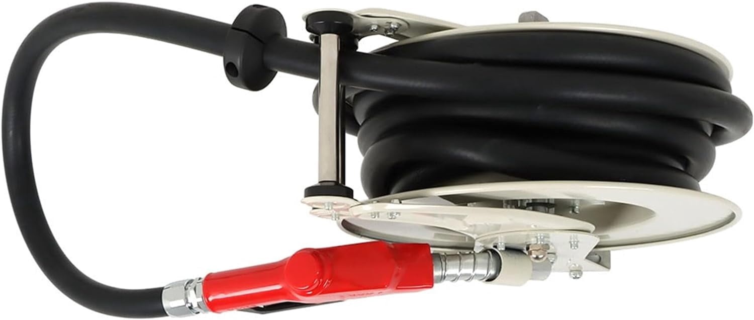 Fuel Hose Reel 1 Inch x 33 Feet Diesel Hose Reel Steel Structure Base Rubber Hose with Fuel Nozzle Hose Reel