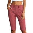 thumbnail image 4 of HomeDM Capri Pants for Women Knee Length Casual Work Cargo Shorts Wine Cropped Pants with Pockets Size L, 4 of 6
