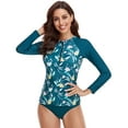 thumbnail image 4 of Women Rash Guard Long Sleeve Swimsuits UV UPF 50+ Two Piece Swim Shirt Bathing Suit with Built in Bra - M US(8-10), 4 of 7