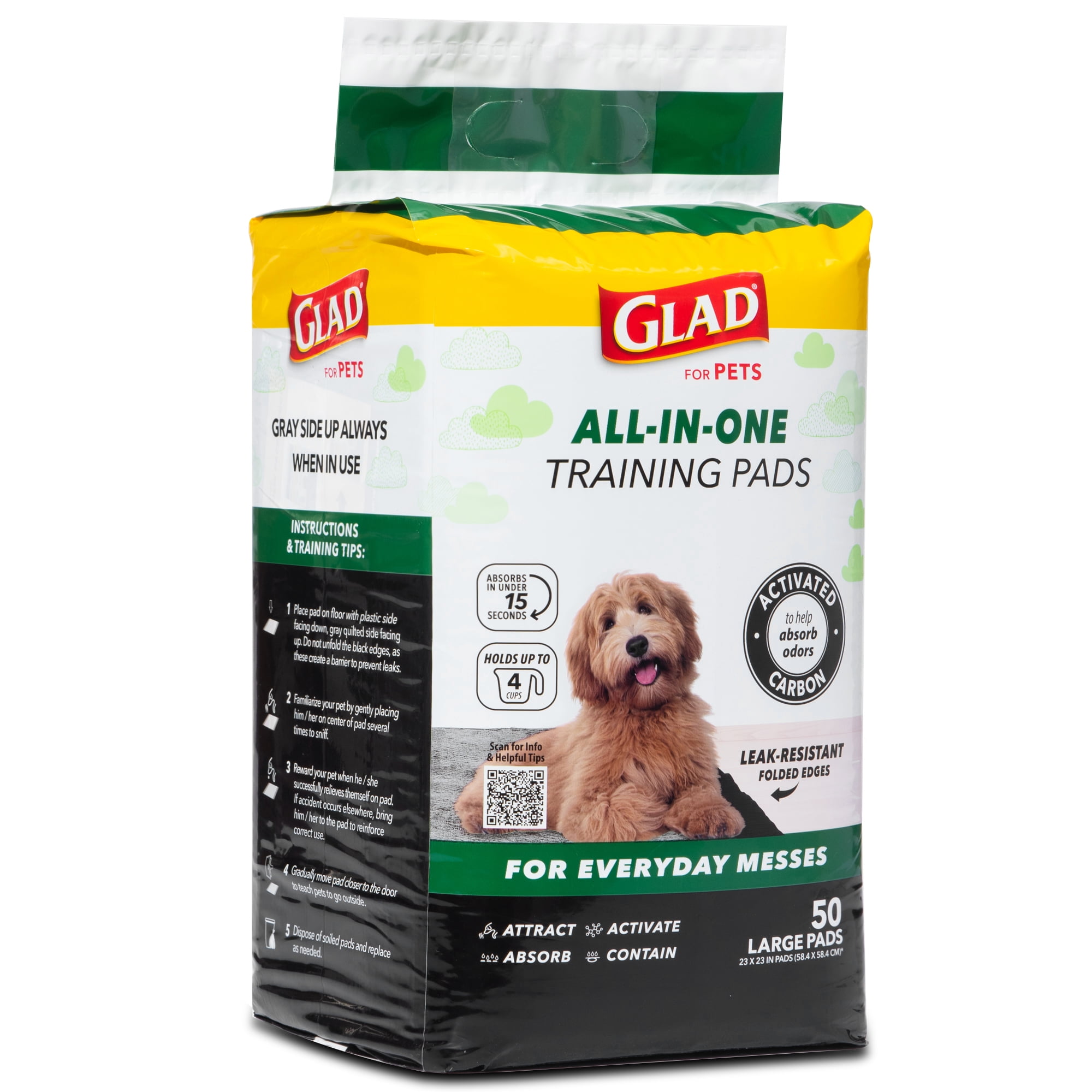 (3 pack) Glad Activated Charcoal Leak-Resistant Training Pads for Dogs, 23in x 23in, 50 Count