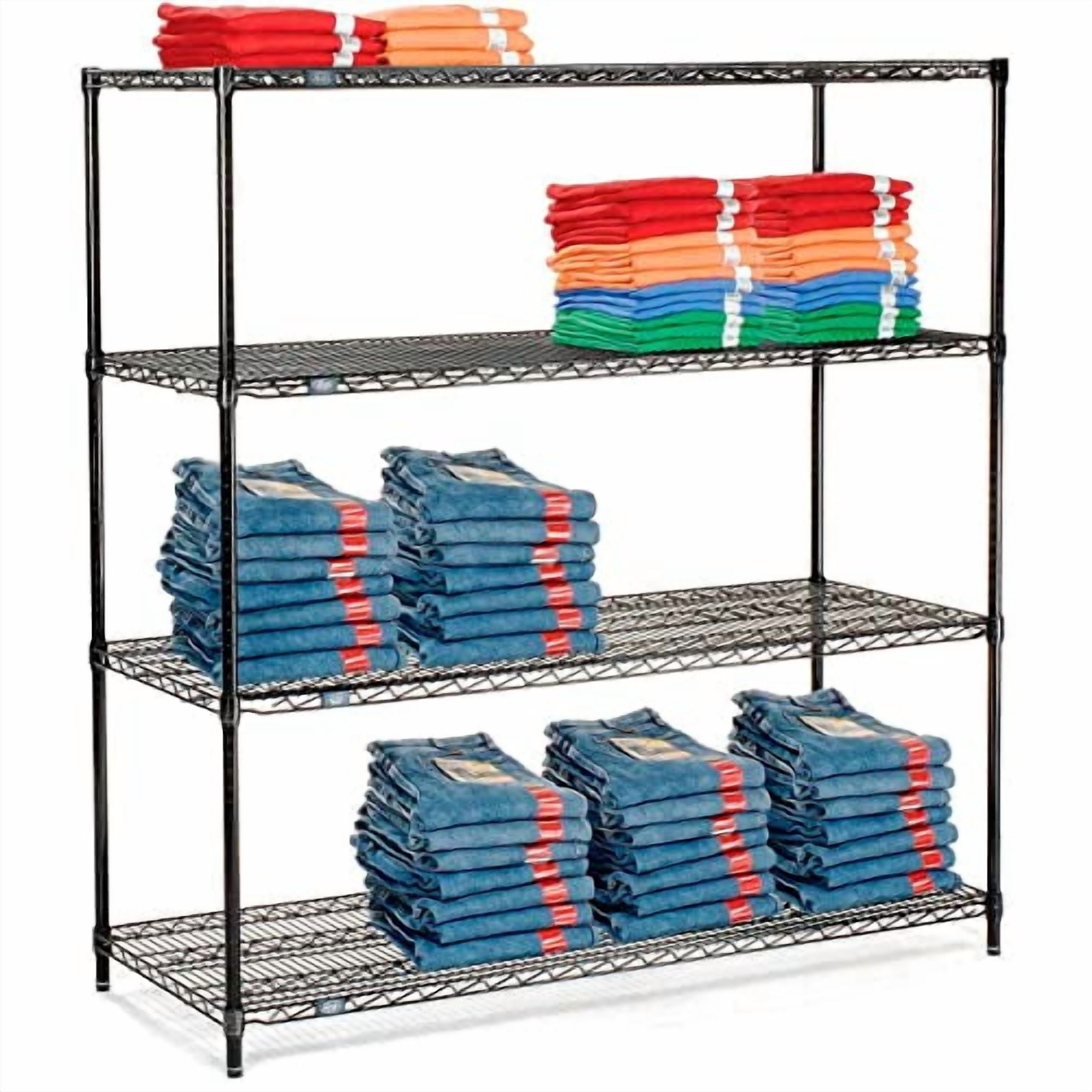 Nexel Black Epoxy, 4 Tier, Wire Shelving Starter Unit, 54"W x 21"D x 74"H