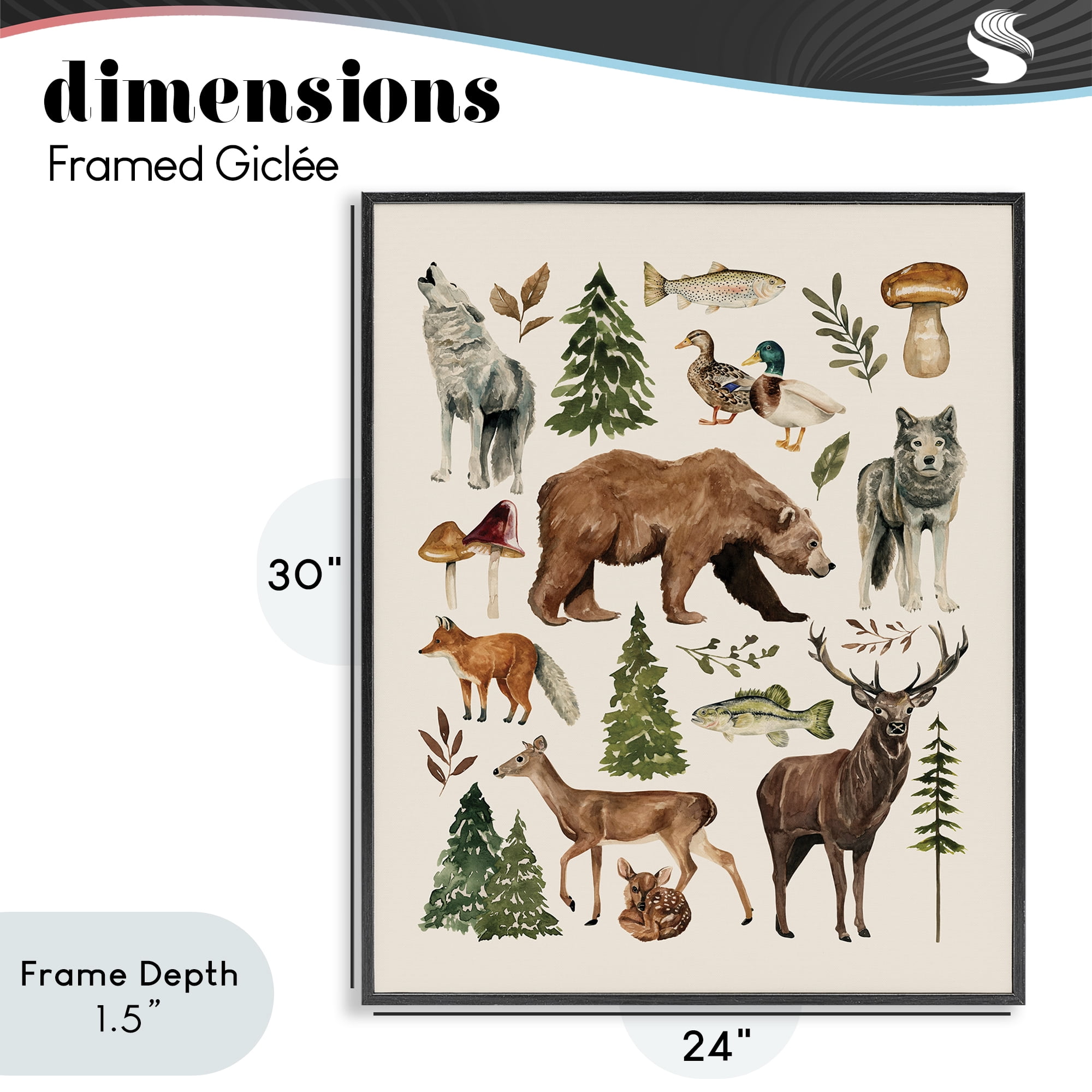 Stupell Industries The Wild Wood Animals Black Framed Giclee Art, design by Bethany Sandoval