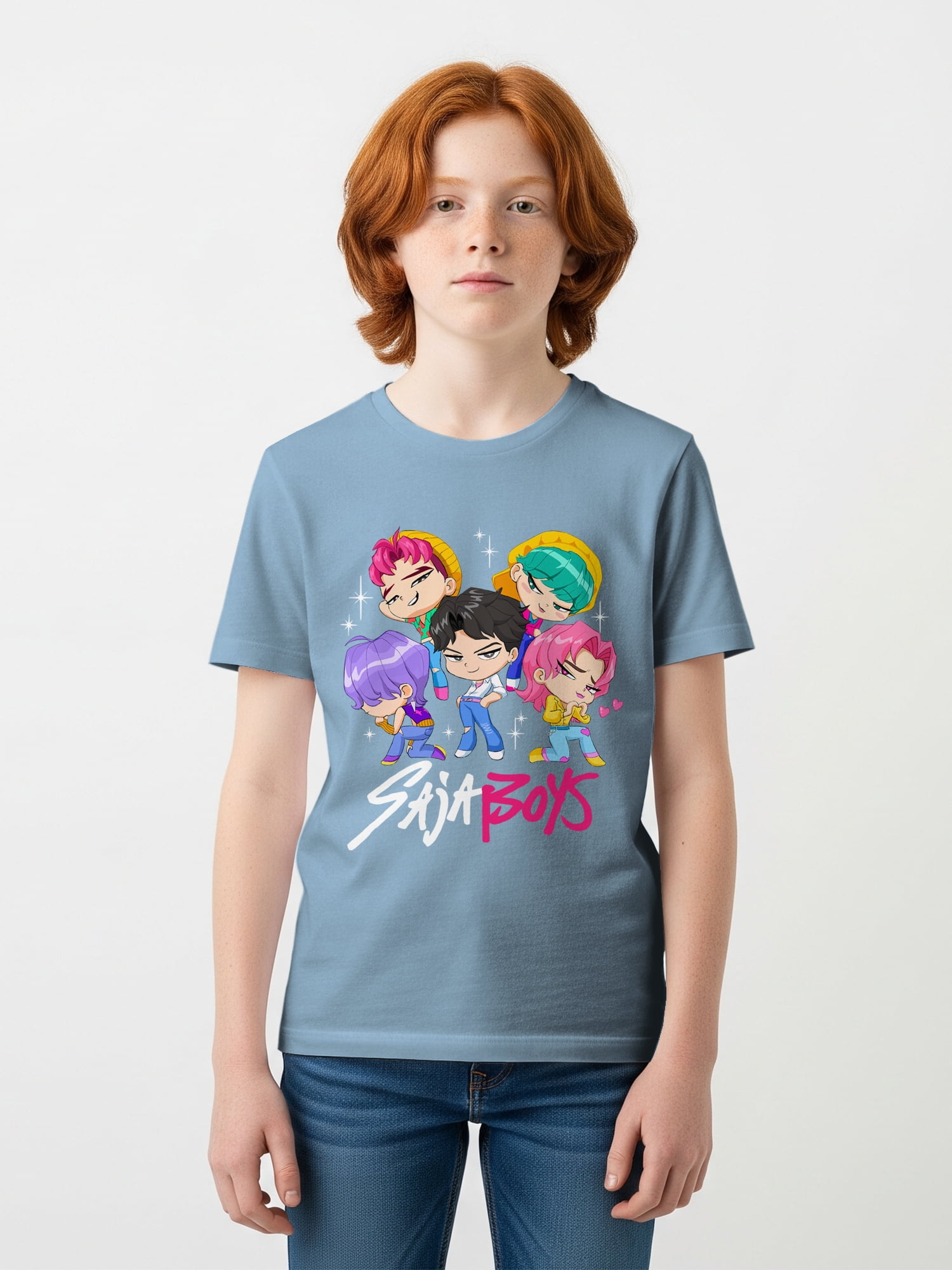 K-Pop Demon Hunters Boys' Graphic 2-Piece Set T-Shirts, Light Blue and Cool Peri, Sizes 4-18