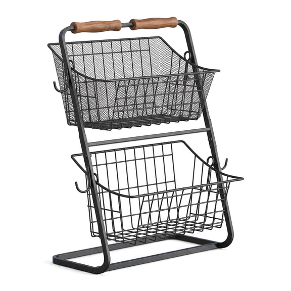 Detachable Metal Fruit Holder Vegetable Basket for Kitchen Countertop, Metal Mesh Basket Fruits Stand Produce Holder Organizer for Onion Potato Bread Snack Veggie