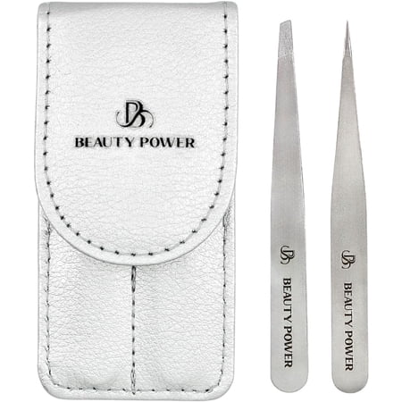 Beauty Power Professional Tweezers Set – Slant & Point Ultra Precision German Stainless Steel Tweezers for Eyebrows Chin Ingrown Hair & Facial Grooming – Lightweight + Travel Case – Gift Idea Beauty Power Professional Tweezers Set – Slant & Point Ultra Precision German Stainless Steel Tweezers for Eyebrows Chin Ingrown Hair & Facial Grooming – Lightweight + Travel Case – Gift Idea