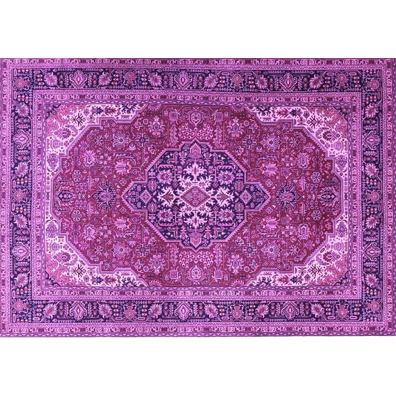 Ahgly Company Indoor Rectangle Medallion Purple Traditional Area Rugs, 7' x 10'