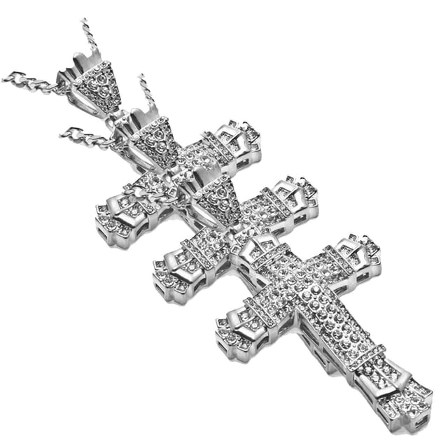 Cadenas para Obsequio SacredDiamon06 3Pzas Plata Collar Cruz Dije 3.5x5.7cm Metal.