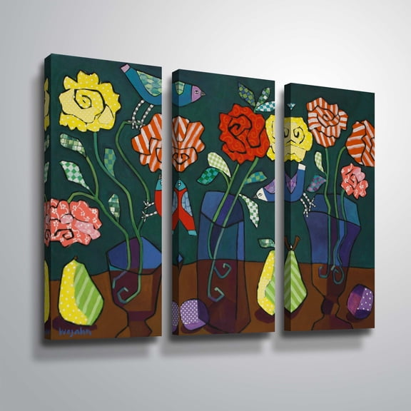 ArtWall More Patterned Roses, 3 Piece Gallery Wrapped Canvas Set by Holly Wojahn
