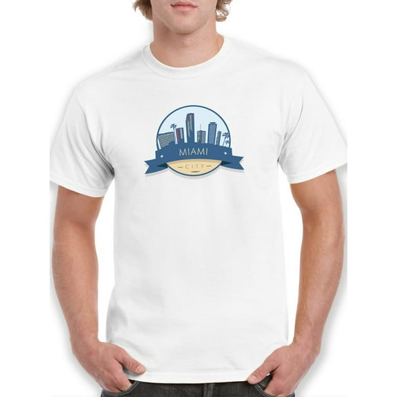 Skyline Badge Miami City Men White T-Shirt, Male Small