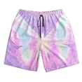 thumbnail image 2 of Honeii's Purple Sparkling Butterfly Print Men's Casual Shorts with Drawstring，Swim Trunks Quick Dry Beach Shorts, 2 of 5