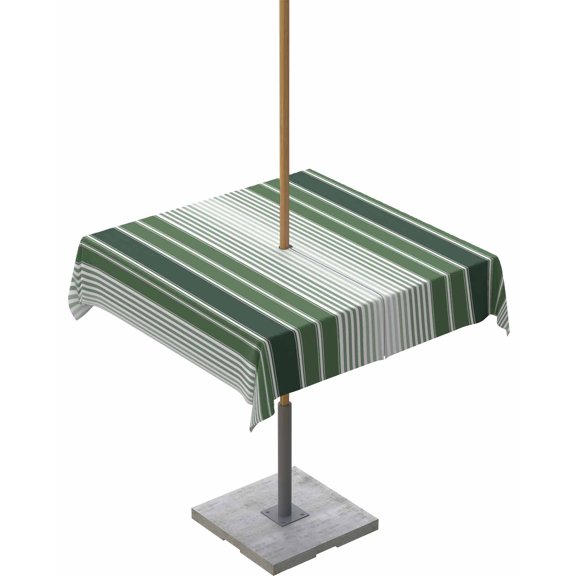 Hokiten Outdoor Tablecloths with Umbrella Hole & Zipper, Dark Green Ombre Stripe 60x60 Inch Square Tablecloths, Farmhouse Simple Striped Waterproof Table Cloth, Patio/Pool/Picnic Table Covers
