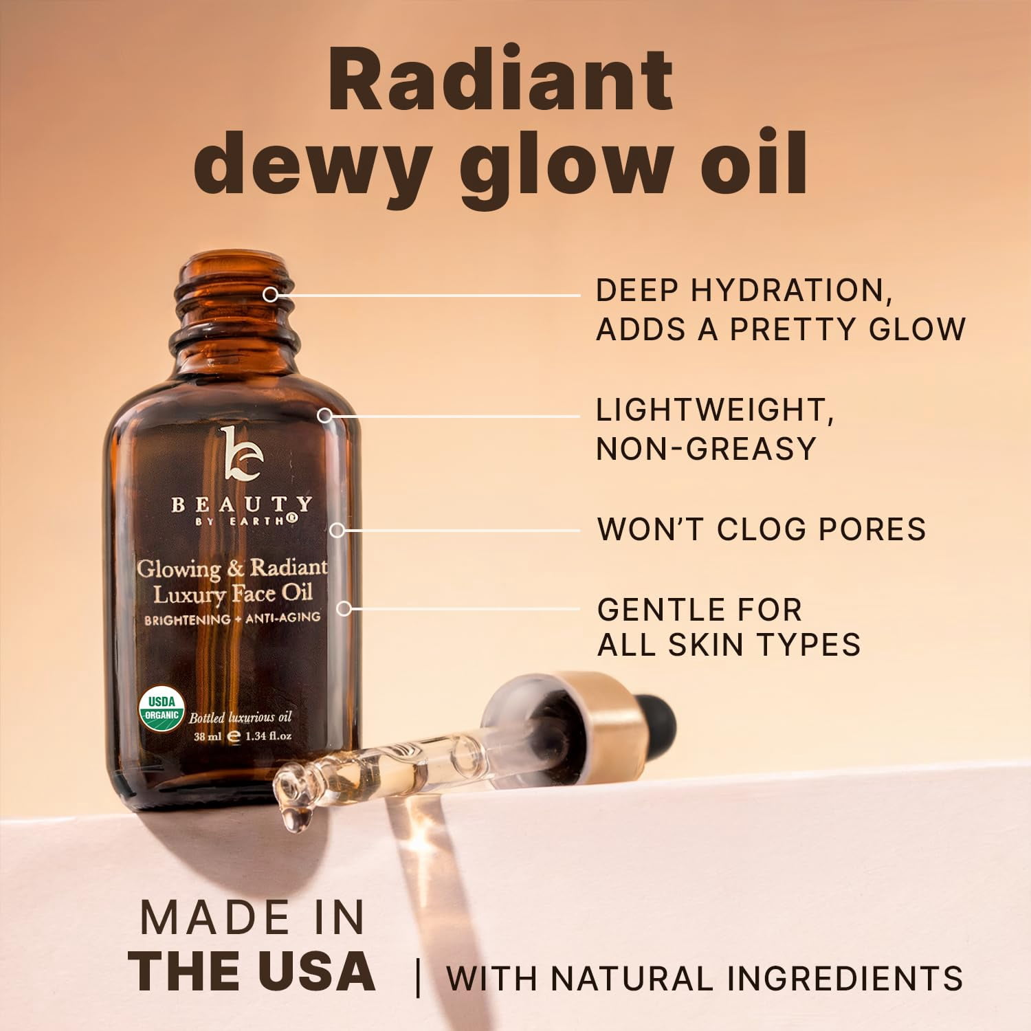 Organic Face Oil - Glowing & Radiant Anti Aging Face Oil in Amber Glass Bottle (1 Bottle)