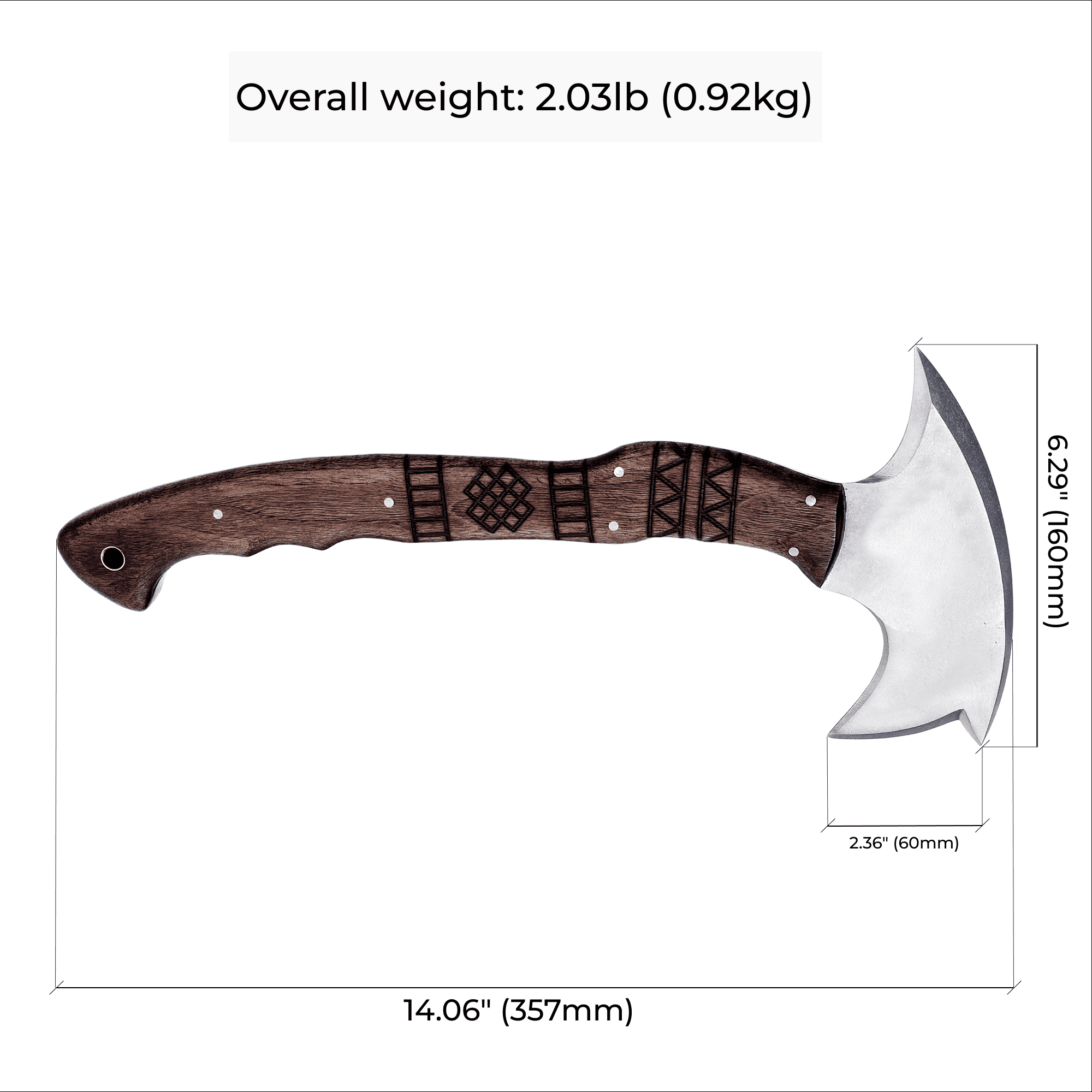 13.77" Camping Hatchet w/ Engraved Wooden Handle, Handmade Camping Axe