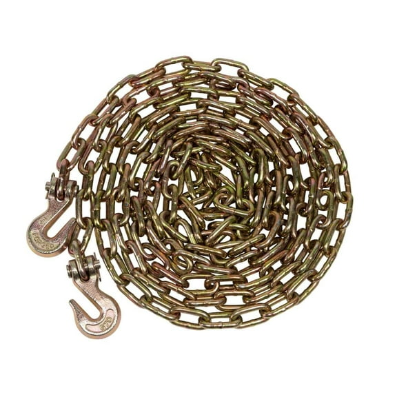 1/4" x 16' Transport Binder Chain Grade 70 with Grab Hook - 3150 LBS WLL Transport Binder Tow Chain with Hooks - Towing Equipment - Gold Chromate