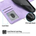 thumbnail image 4 of ELEHOLD for Apple iPhone 12 Pro / 12 Shoulder Crossbody Wallet Case with Card Slots, Floral Embossed PU Leather Wallet Flip Protective Kickstand Wrist Strap Cover, purple, 4 of 7