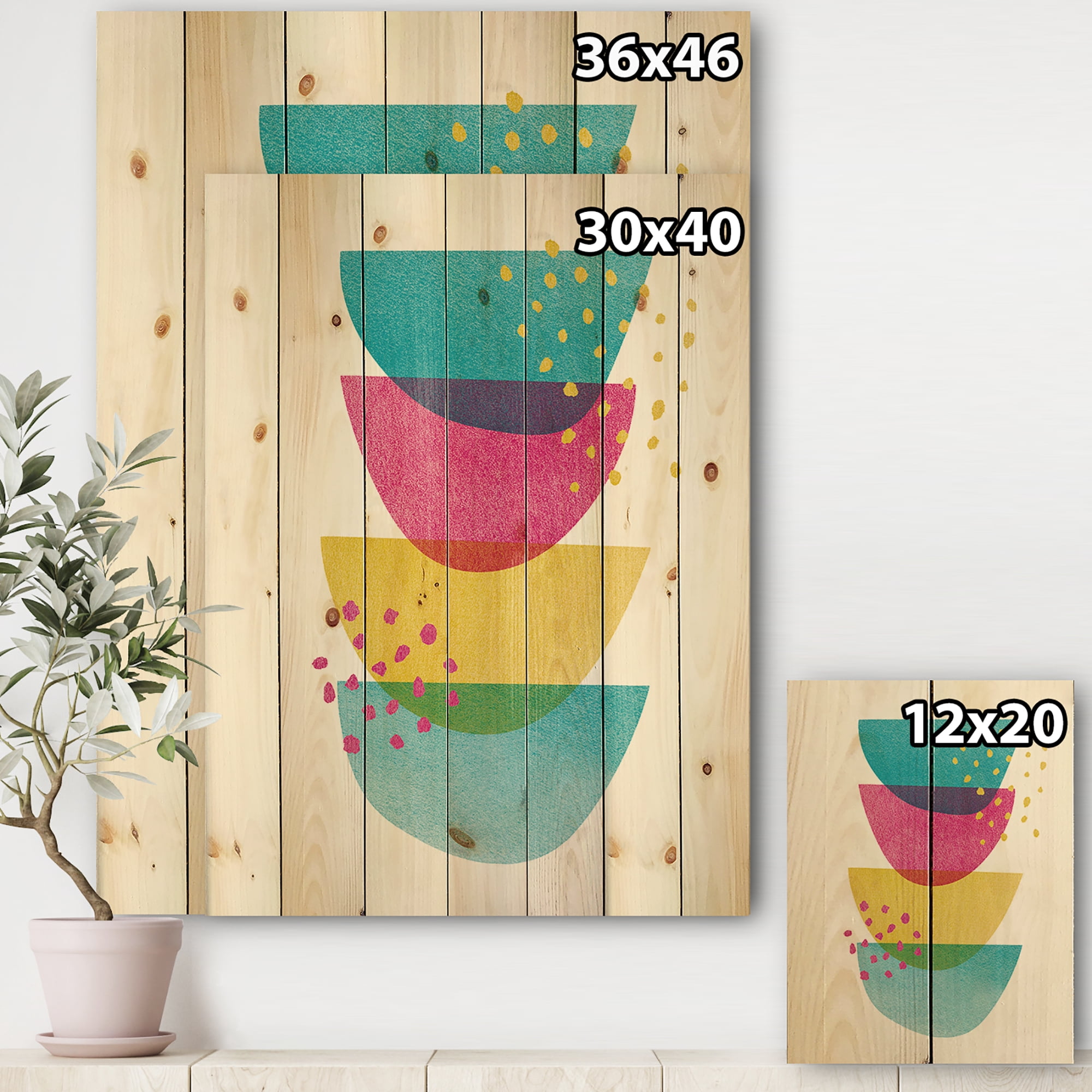Designart 'Minimal Spots Balance III' Mid-Century Modern Print on Natural Pine Wood