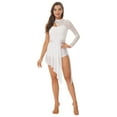 thumbnail image 4 of Aislor Robe de Danse Lyrique pour Femme à une Épaule, Manches Longues, Dentelle, Empiècement en Maille, Robes de Patinage Artistique, Blanc, M, 4 of 7